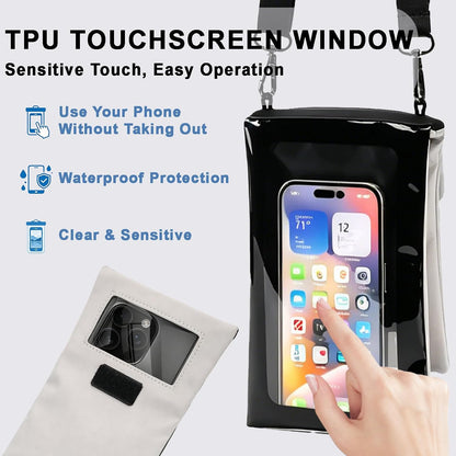 Cell Phone Sleeve Pouch Case Bag with Adjustable Crossbody Strap and Wrist Strap, Touchscreen-Friendly Clear Cell Phone Purse Bag with Carabiner for Men Women (Clear Black- A)