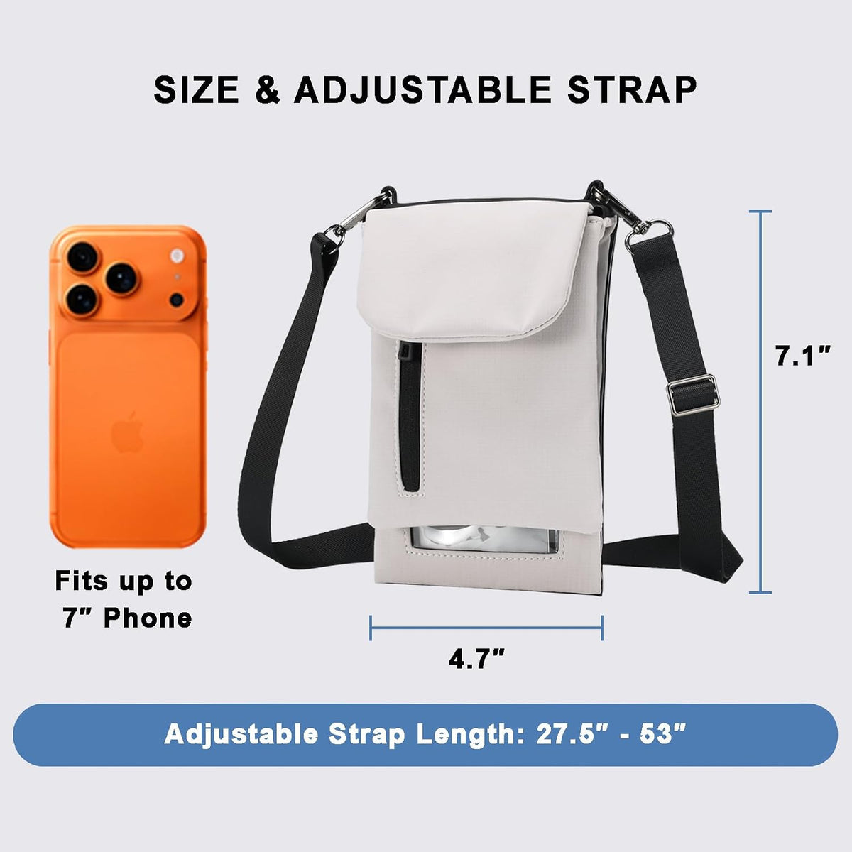 Cell Phone Sleeve Pouch Case Bag with Adjustable Crossbody Strap and Wrist Strap, Touchscreen-Friendly Clear Cell Phone Purse Bag with Carabiner for Men Women (Clear Black- A)