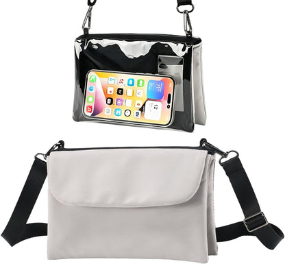 Cell Phone Sleeve Pouch Case Bag with Adjustable Crossbody Strap and Wrist Strap, Touchscreen-Friendly Clear Cell Phone Purse Bag with Carabiner for Men Women (Clear Black- A)