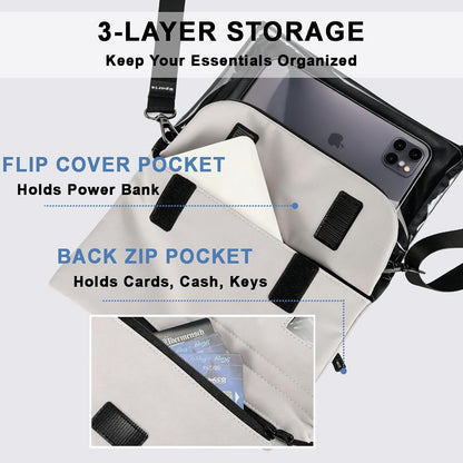 Cell Phone Sleeve Pouch Case Bag with Adjustable Crossbody Strap and Wrist Strap, Touchscreen-Friendly Clear Cell Phone Purse Bag with Carabiner for Men Women (Clear Black- A)
