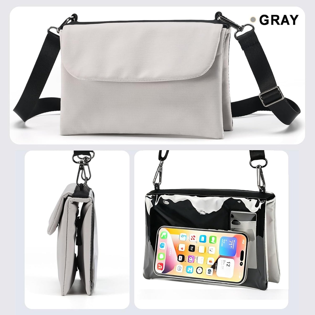 Cell Phone Sleeve Pouch Case Bag with Adjustable Crossbody Strap and Wrist Strap, Touchscreen-Friendly Clear Cell Phone Purse Bag with Carabiner for Men Women (Clear Black- A)