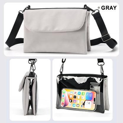 Cell Phone Sleeve Pouch Case Bag with Adjustable Crossbody Strap and Wrist Strap, Touchscreen-Friendly Clear Cell Phone Purse Bag with Carabiner for Men Women (Clear Black- A)
