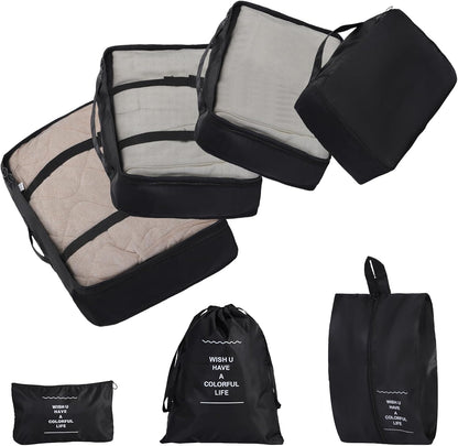Packing Cubes for Travel Essentials, Suitcase Organizer Bags for Airplane Road Trip Camp - Black