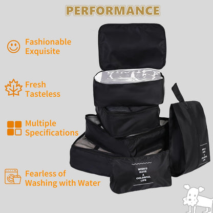 Packing Cubes for Travel Essentials, Suitcase Organizer Bags for Airplane Road Trip Camp - Black