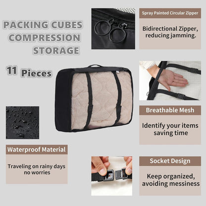 Packing Cubes for Travel Essentials, Suitcase Organizer Bags for Airplane Road Trip Camp - Black