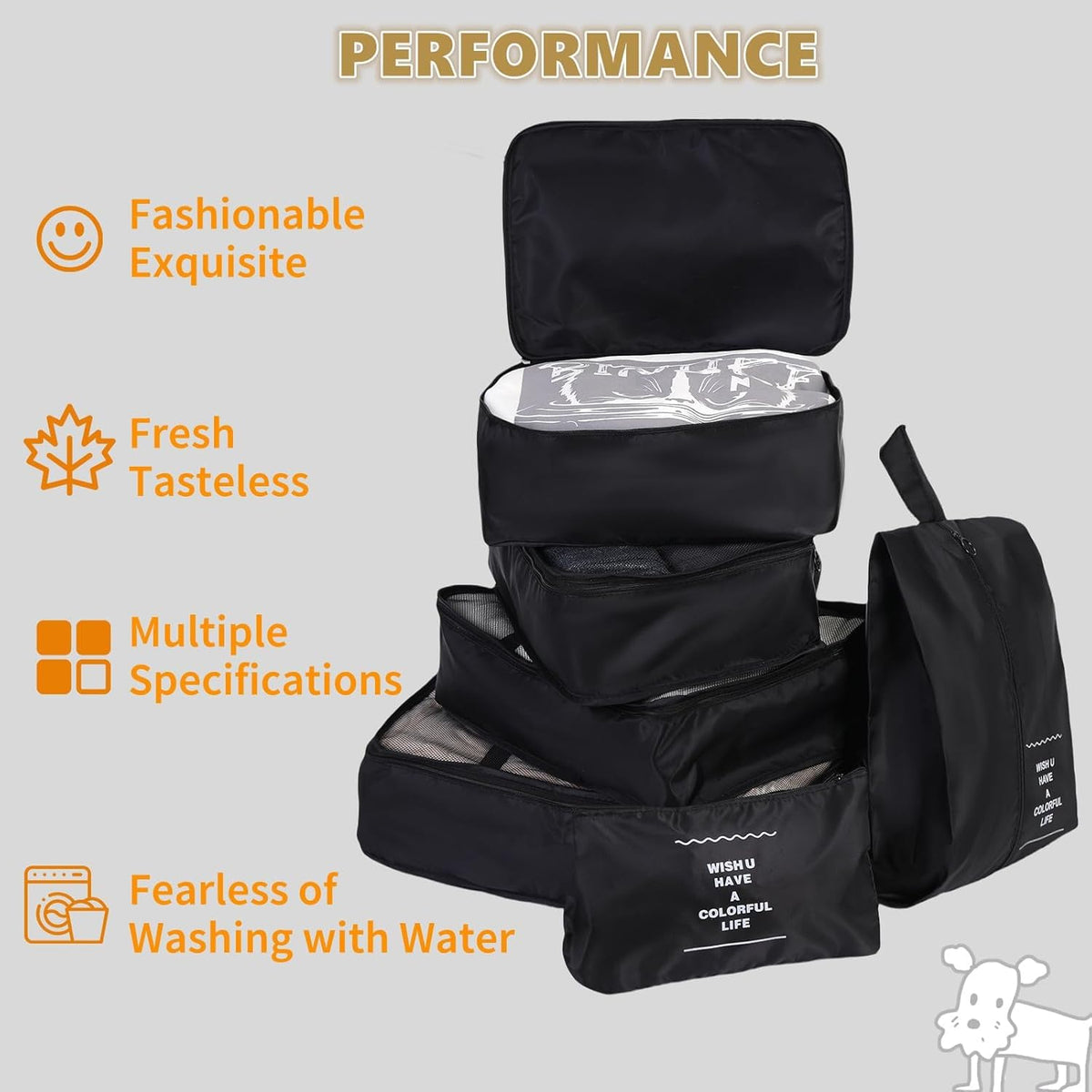 Packing Cubes for Travel Essentials, Suitcase Organizer Bags for Airplane Road Trip Camp - Black
