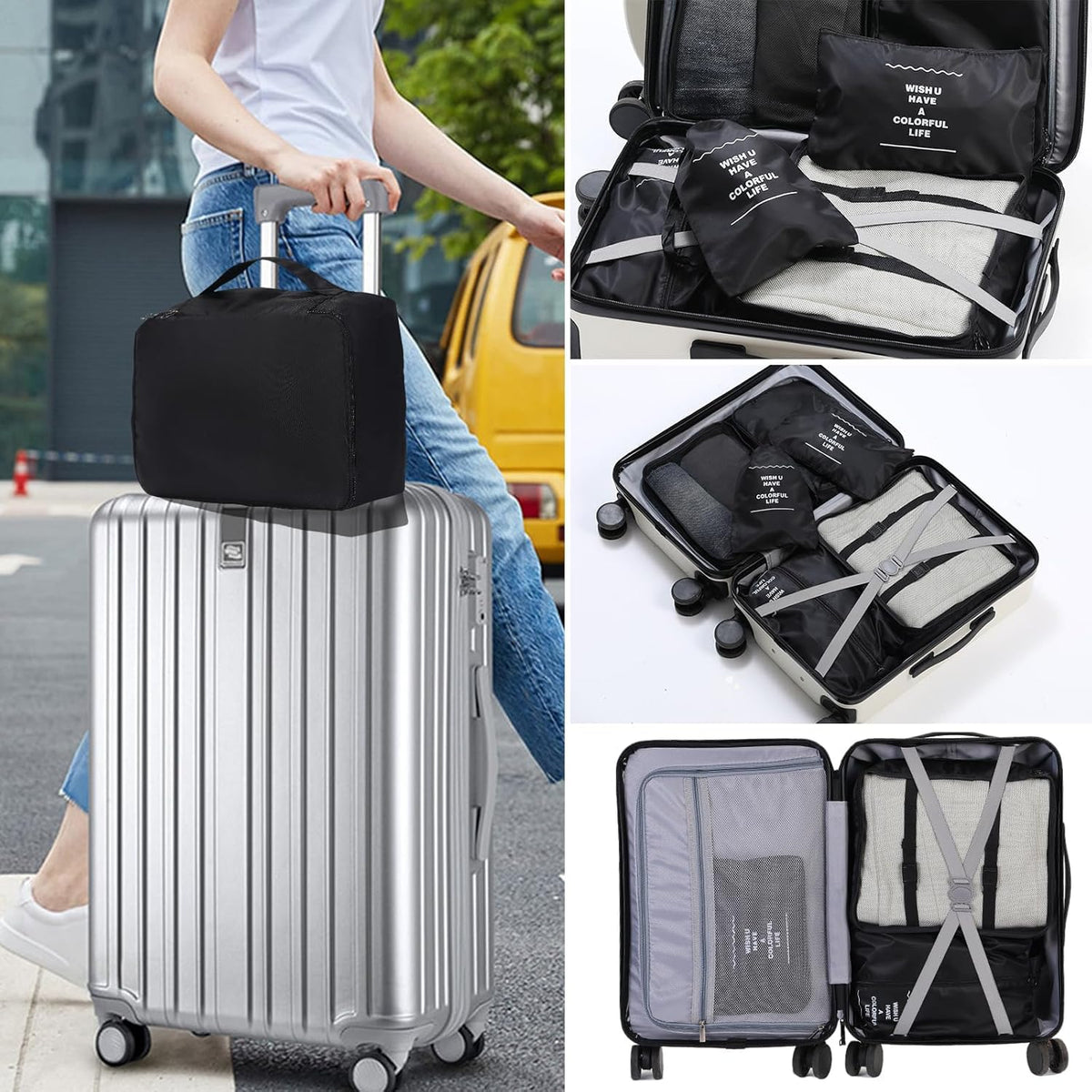 Packing Cubes for Travel Essentials, Suitcase Organizer Bags for Airplane Road Trip Camp - Black