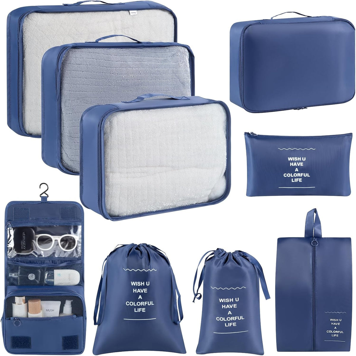 Packing Cubes for Travel Essentials, Suitcase Organizer Bags for Airplane Road Trip Camp - Black