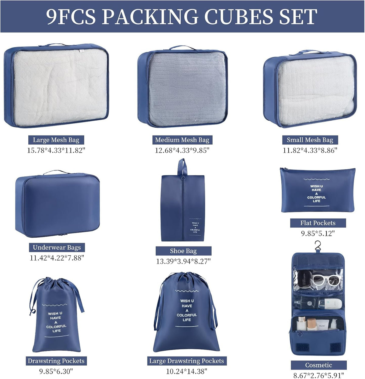 Packing Cubes for Travel Essentials, Suitcase Organizer Bags for Airplane Road Trip Camp - Black