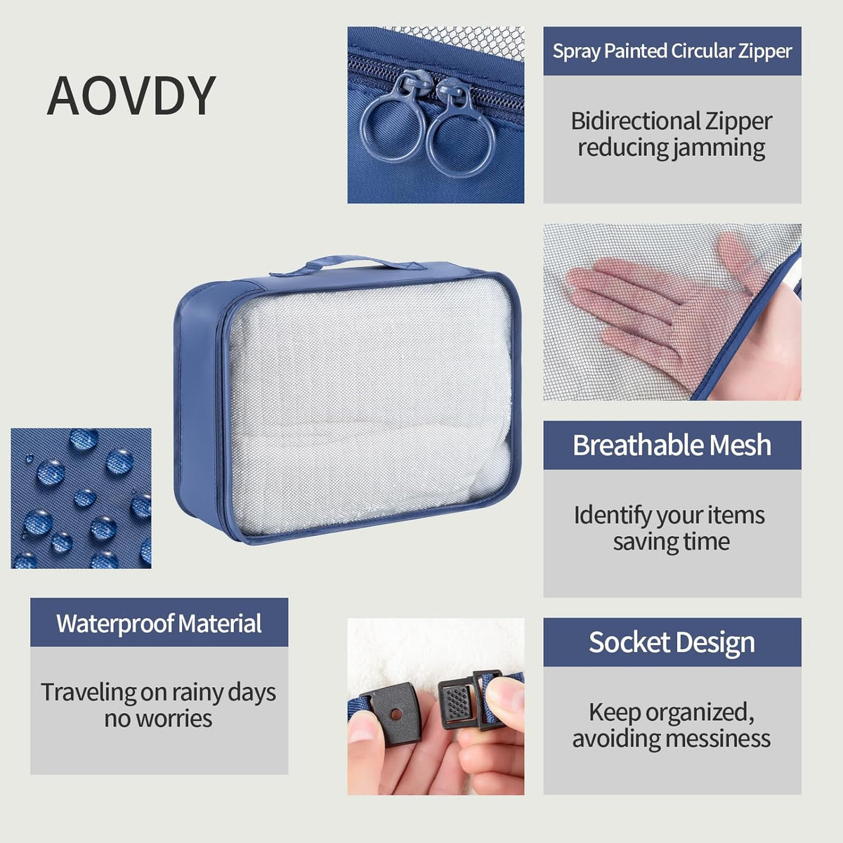 Packing Cubes for Travel Essentials, Suitcase Organizer Bags for Airplane Road Trip Camp - Black