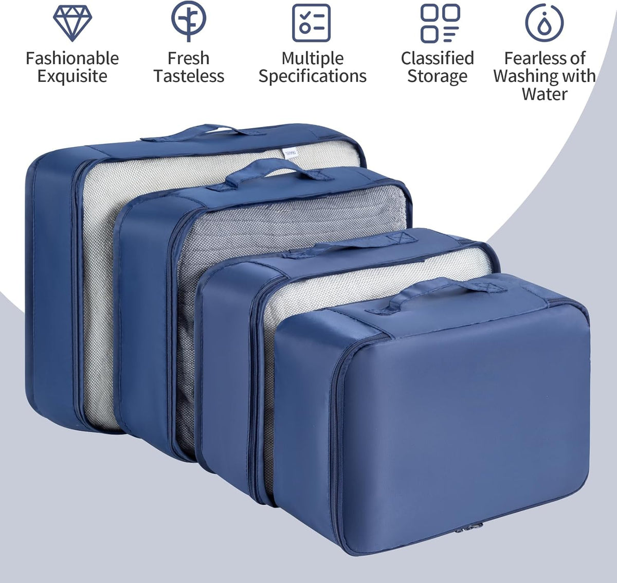 Packing Cubes for Travel Essentials, Suitcase Organizer Bags for Airplane Road Trip Camp - Black
