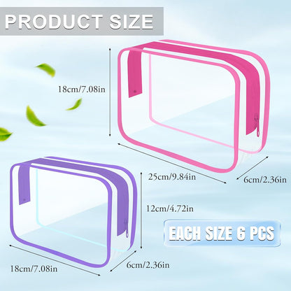 Clear Toiletry Bag, 12 Pack TSA Approved Toiletry Bag Carry on Travel Accessories Bag, Quart Size Bag for 3-1-1 Liquids Airport Airline Compliant Clear Makeup Bag with Metal Zipper (Bright Bags)