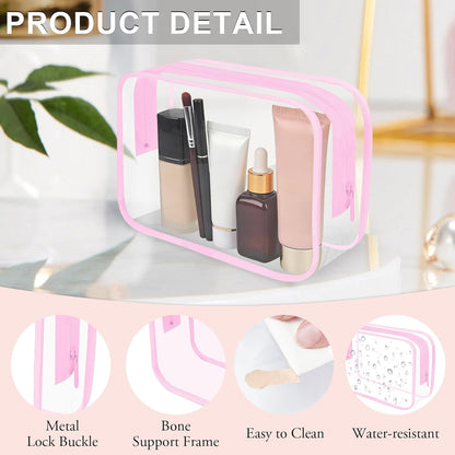 Clear Toiletry Bag, 12 Pack TSA Approved Toiletry Bag Carry on Travel Accessories Bag, Quart Size Bag for 3-1-1 Liquids Airport Airline Compliant Clear Makeup Bag with Metal Zipper (Bright Bags)