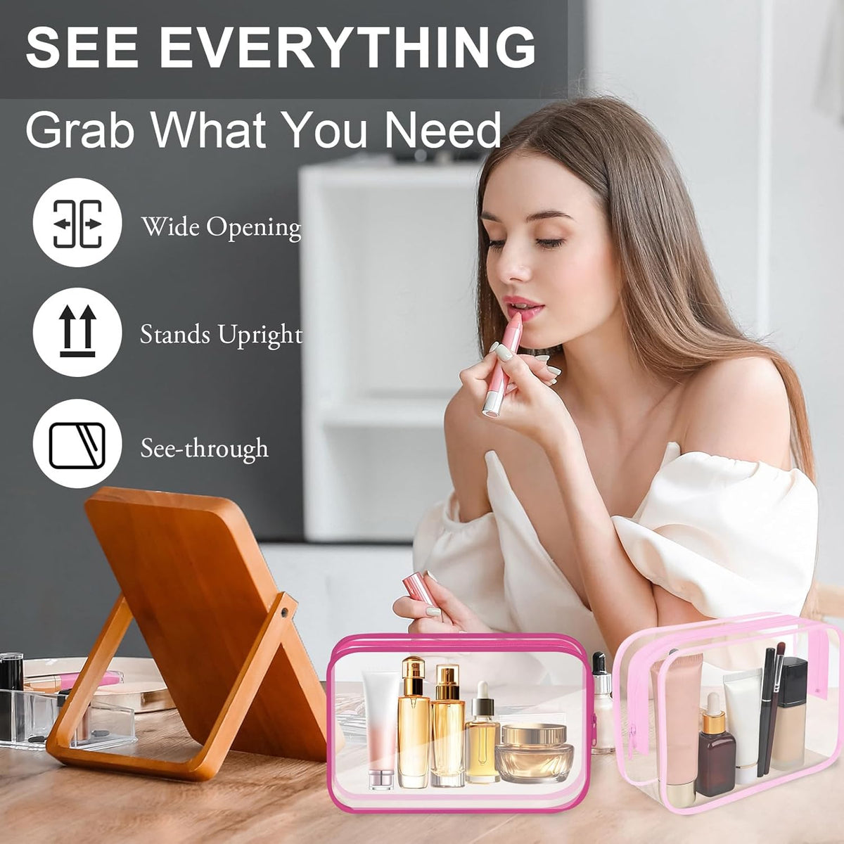 Clear Toiletry Bag, 12 Pack TSA Approved Toiletry Bag Carry on Travel Accessories Bag, Quart Size Bag for 3-1-1 Liquids Airport Airline Compliant Clear Makeup Bag with Metal Zipper (Bright Bags)