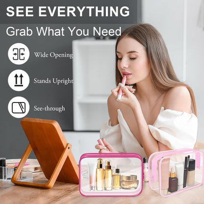 Clear Toiletry Bag, 12 Pack TSA Approved Toiletry Bag Carry on Travel Accessories Bag, Quart Size Bag for 3-1-1 Liquids Airport Airline Compliant Clear Makeup Bag with Metal Zipper (Bright Bags)