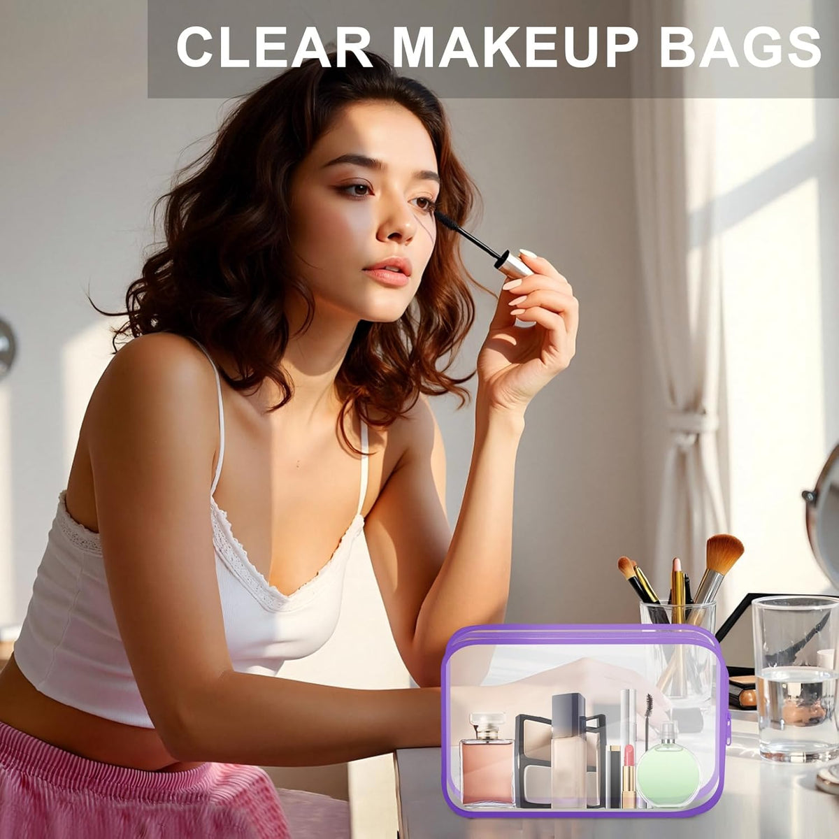 Clear Toiletry Bag, 12 Pack TSA Approved Toiletry Bag Carry on Travel Accessories Bag, Quart Size Bag for 3-1-1 Liquids Airport Airline Compliant Clear Makeup Bag with Metal Zipper (Bright Bags)