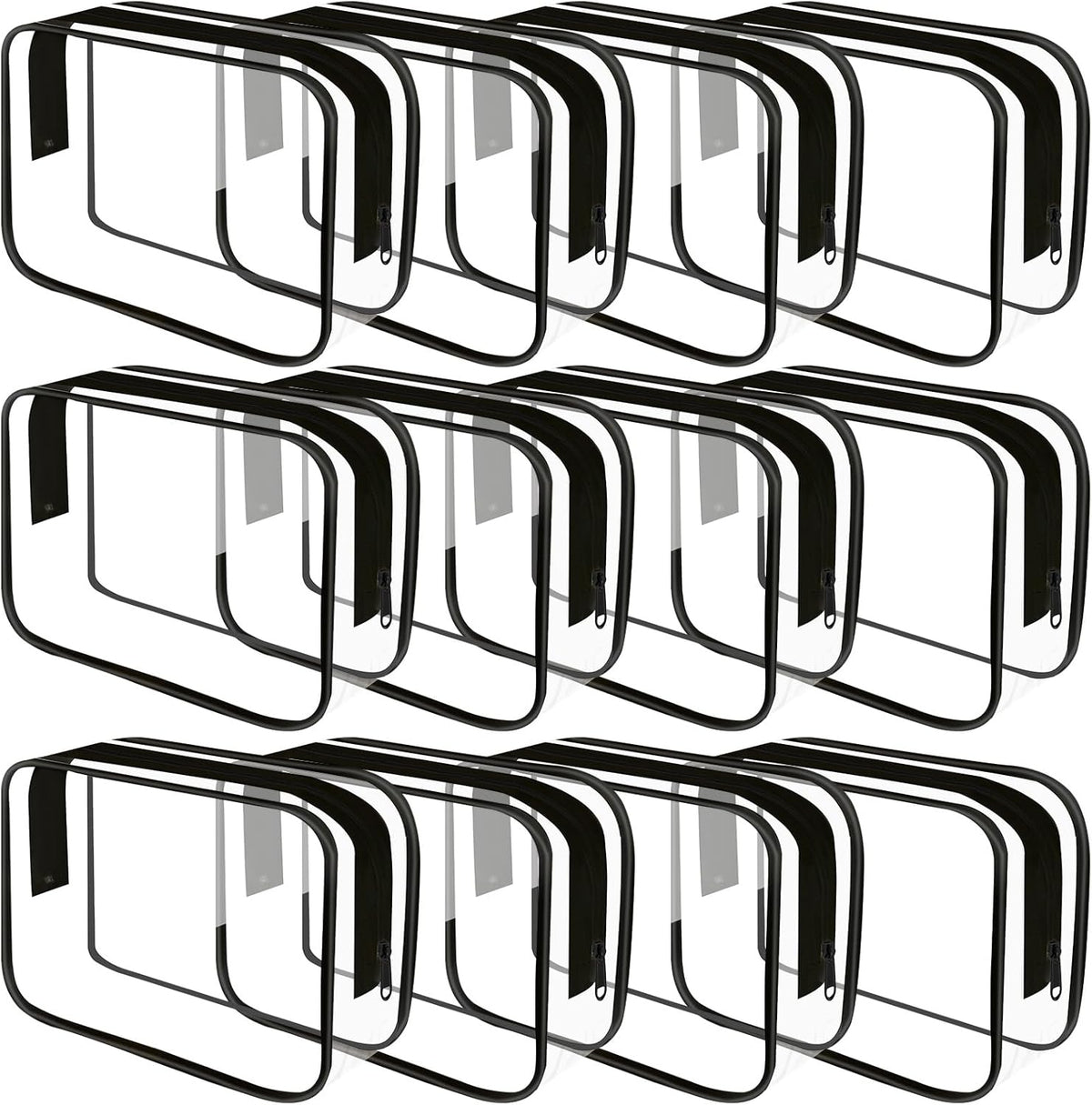Clear Toiletry Bag, 12 Pack TSA Approved Toiletry Bag Carry on Travel Accessories Bag, Quart Size Bag for 3-1-1 Liquids Airport Airline Compliant Clear Makeup Bag with Metal Zipper (Bright Bags)