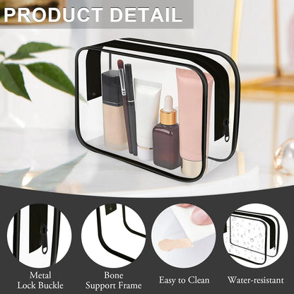 Clear Toiletry Bag, 12 Pack TSA Approved Toiletry Bag Carry on Travel Accessories Bag, Quart Size Bag for 3-1-1 Liquids Airport Airline Compliant Clear Makeup Bag with Metal Zipper (Bright Bags)