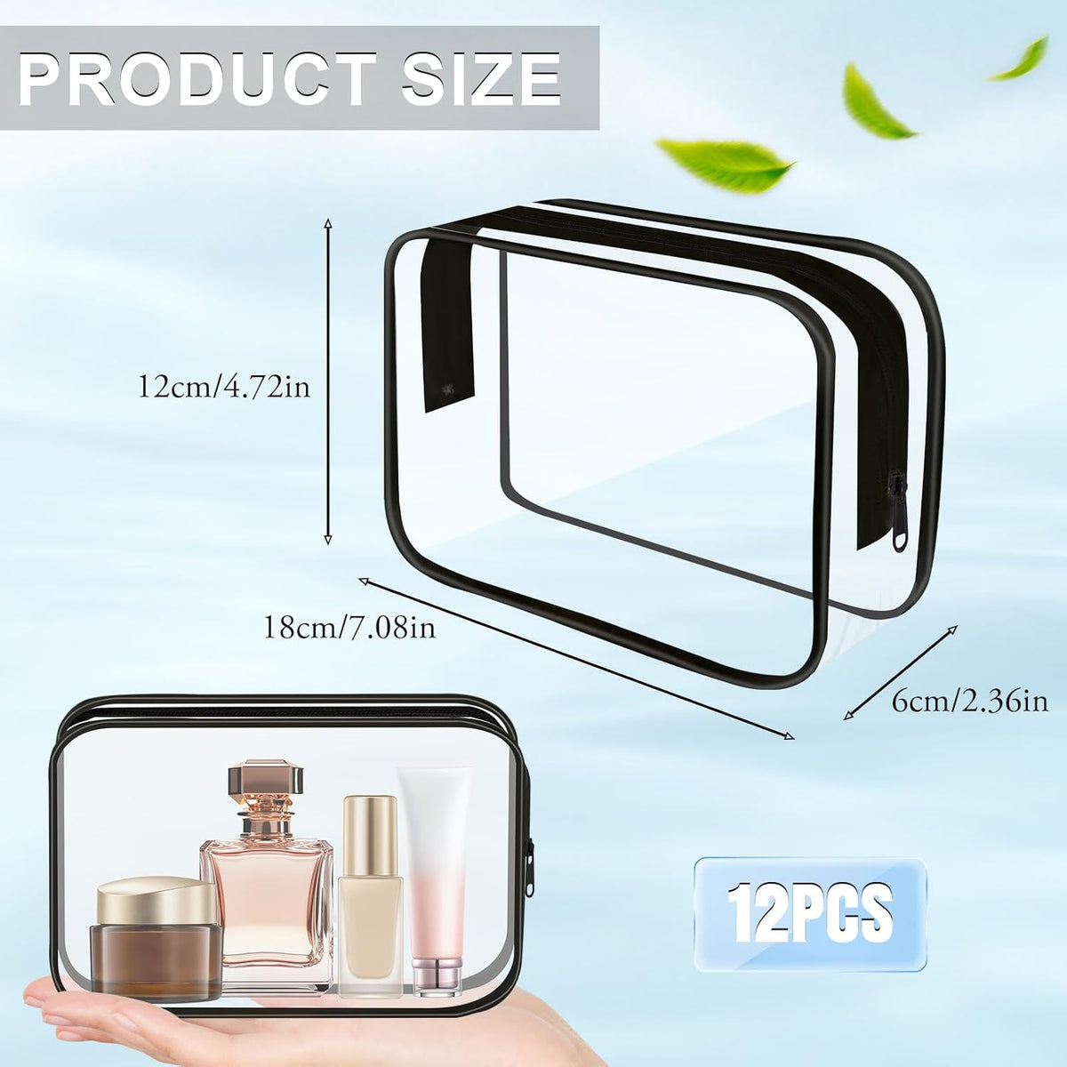 Clear Toiletry Bag, 12 Pack TSA Approved Toiletry Bag Carry on Travel Accessories Bag, Quart Size Bag for 3-1-1 Liquids Airport Airline Compliant Clear Makeup Bag with Metal Zipper (Bright Bags)