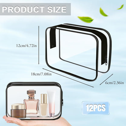Clear Toiletry Bag, 12 Pack TSA Approved Toiletry Bag Carry on Travel Accessories Bag, Quart Size Bag for 3-1-1 Liquids Airport Airline Compliant Clear Makeup Bag with Metal Zipper (Bright Bags)