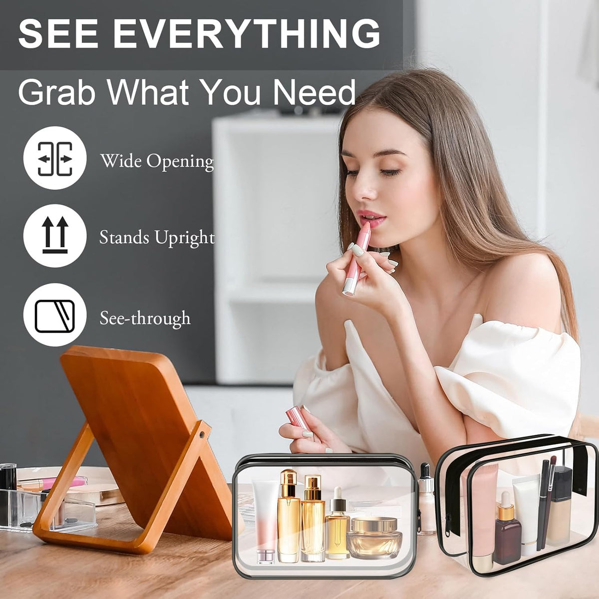 Clear Toiletry Bag, 12 Pack TSA Approved Toiletry Bag Carry on Travel Accessories Bag, Quart Size Bag for 3-1-1 Liquids Airport Airline Compliant Clear Makeup Bag with Metal Zipper (Bright Bags)
