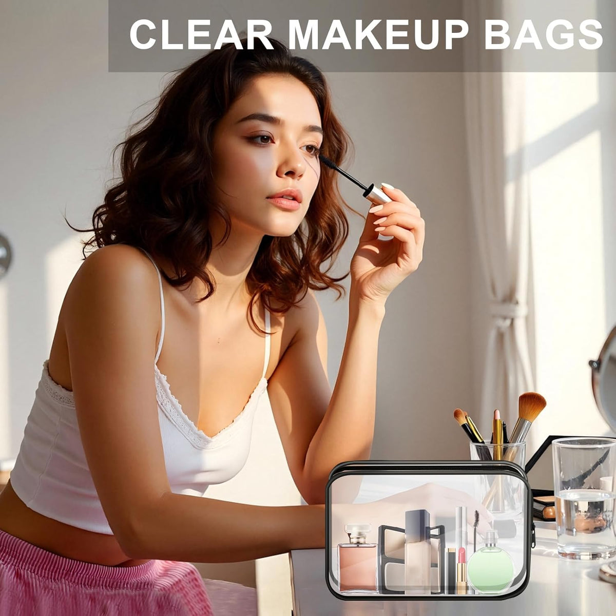 Clear Toiletry Bag, 12 Pack TSA Approved Toiletry Bag Carry on Travel Accessories Bag, Quart Size Bag for 3-1-1 Liquids Airport Airline Compliant Clear Makeup Bag with Metal Zipper (Bright Bags)
