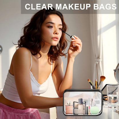 Clear Toiletry Bag, 12 Pack TSA Approved Toiletry Bag Carry on Travel Accessories Bag, Quart Size Bag for 3-1-1 Liquids Airport Airline Compliant Clear Makeup Bag with Metal Zipper (Bright Bags)