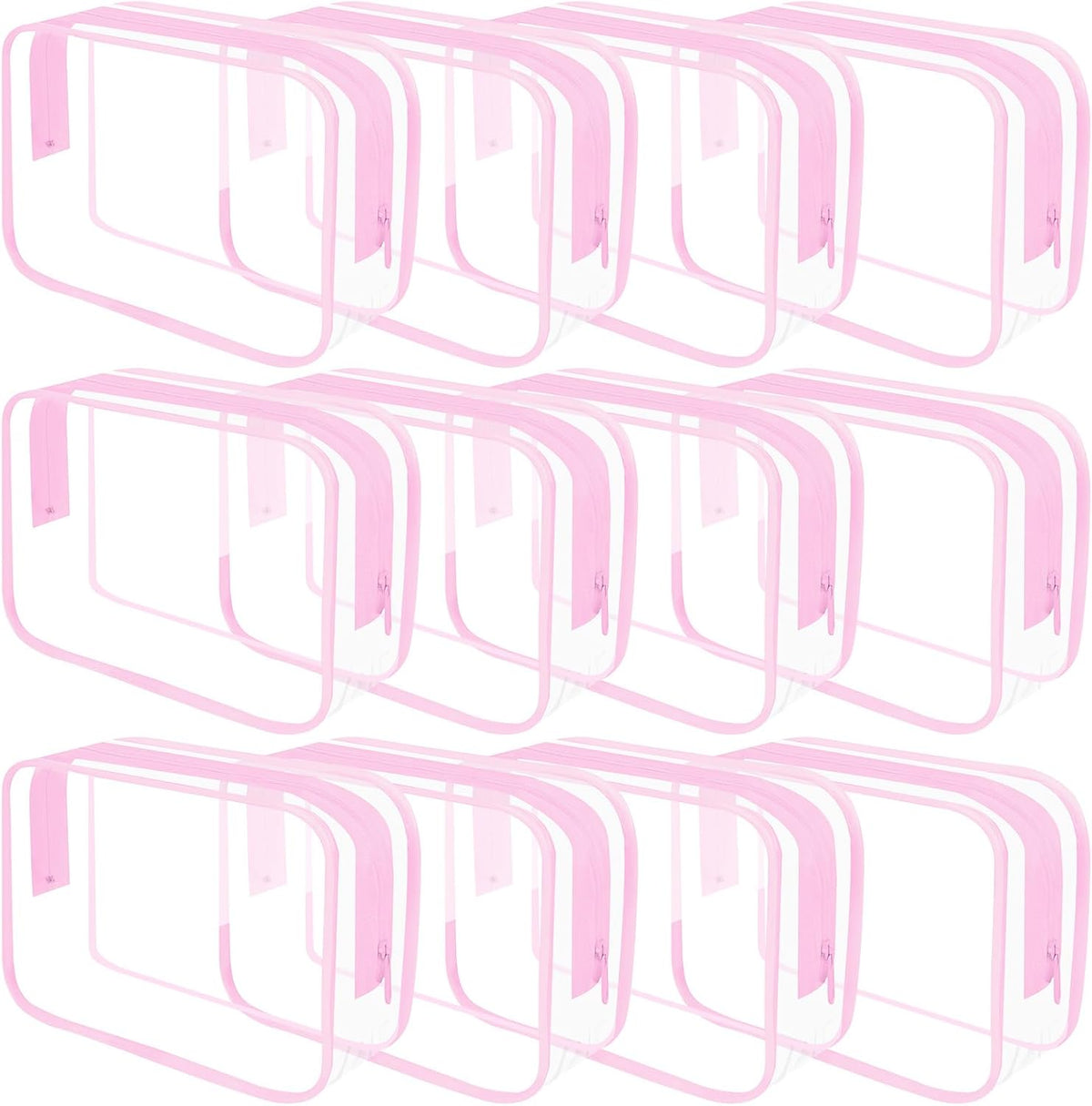 Clear Toiletry Bag, 12 Pack TSA Approved Toiletry Bag Carry on Travel Accessories Bag, Quart Size Bag for 3-1-1 Liquids Airport Airline Compliant Clear Makeup Bag with Metal Zipper (Bright Bags)