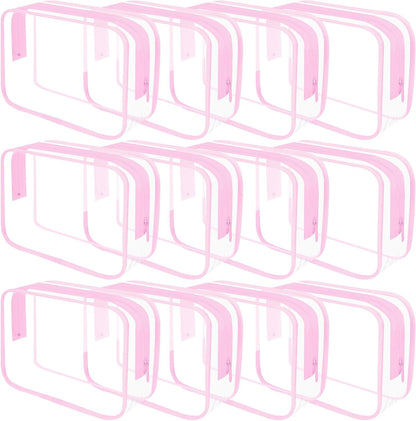 Clear Toiletry Bag, 12 Pack TSA Approved Toiletry Bag Carry on Travel Accessories Bag, Quart Size Bag for 3-1-1 Liquids Airport Airline Compliant Clear Makeup Bag with Metal Zipper (Bright Bags)