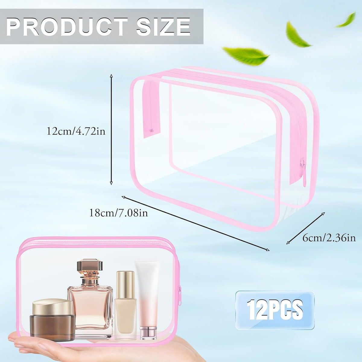 Clear Toiletry Bag, 12 Pack TSA Approved Toiletry Bag Carry on Travel Accessories Bag, Quart Size Bag for 3-1-1 Liquids Airport Airline Compliant Clear Makeup Bag with Metal Zipper (Bright Bags)