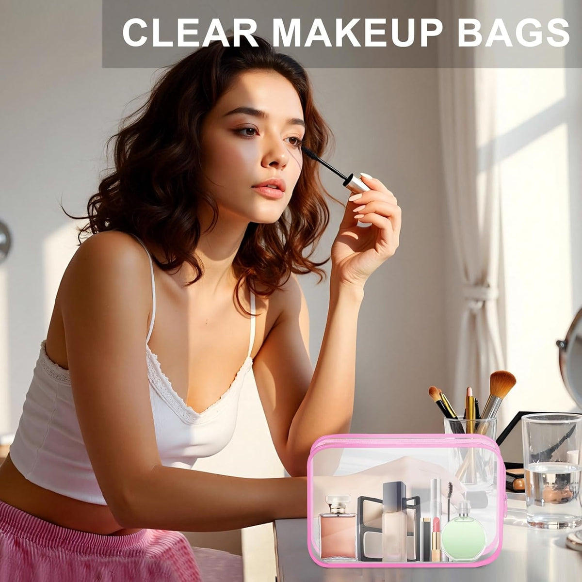 Clear Toiletry Bag, 12 Pack TSA Approved Toiletry Bag Carry on Travel Accessories Bag, Quart Size Bag for 3-1-1 Liquids Airport Airline Compliant Clear Makeup Bag with Metal Zipper (Bright Bags)