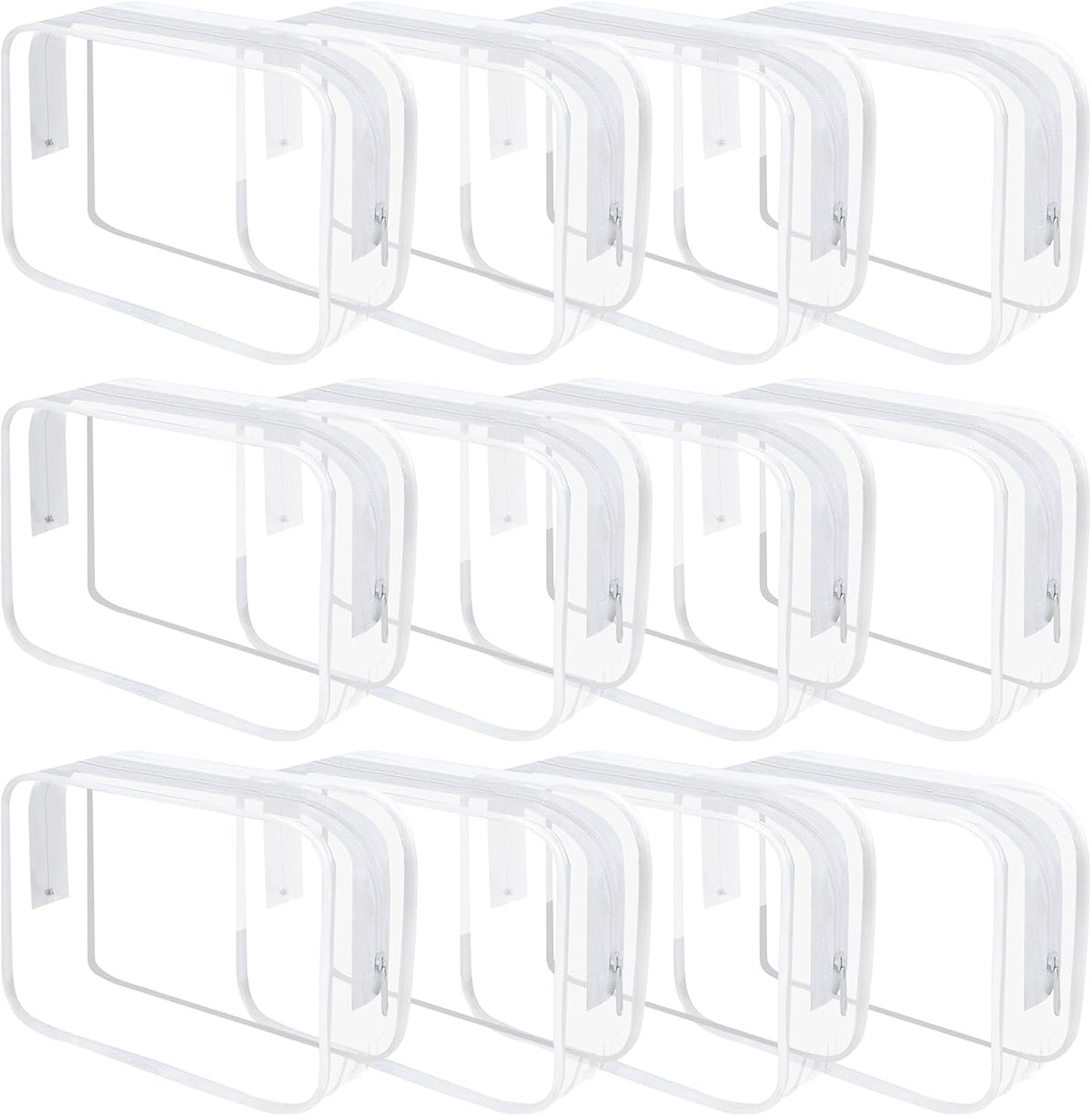 Clear Toiletry Bag, 12 Pack TSA Approved Toiletry Bag Carry on Travel Accessories Bag, Quart Size Bag for 3-1-1 Liquids Airport Airline Compliant Clear Makeup Bag with Metal Zipper (Bright Bags)