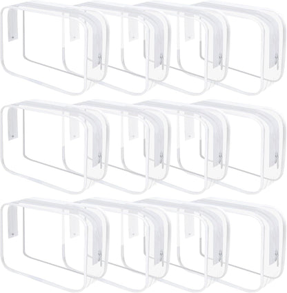 Clear Toiletry Bag, 12 Pack TSA Approved Toiletry Bag Carry on Travel Accessories Bag, Quart Size Bag for 3-1-1 Liquids Airport Airline Compliant Clear Makeup Bag with Metal Zipper (Bright Bags)
