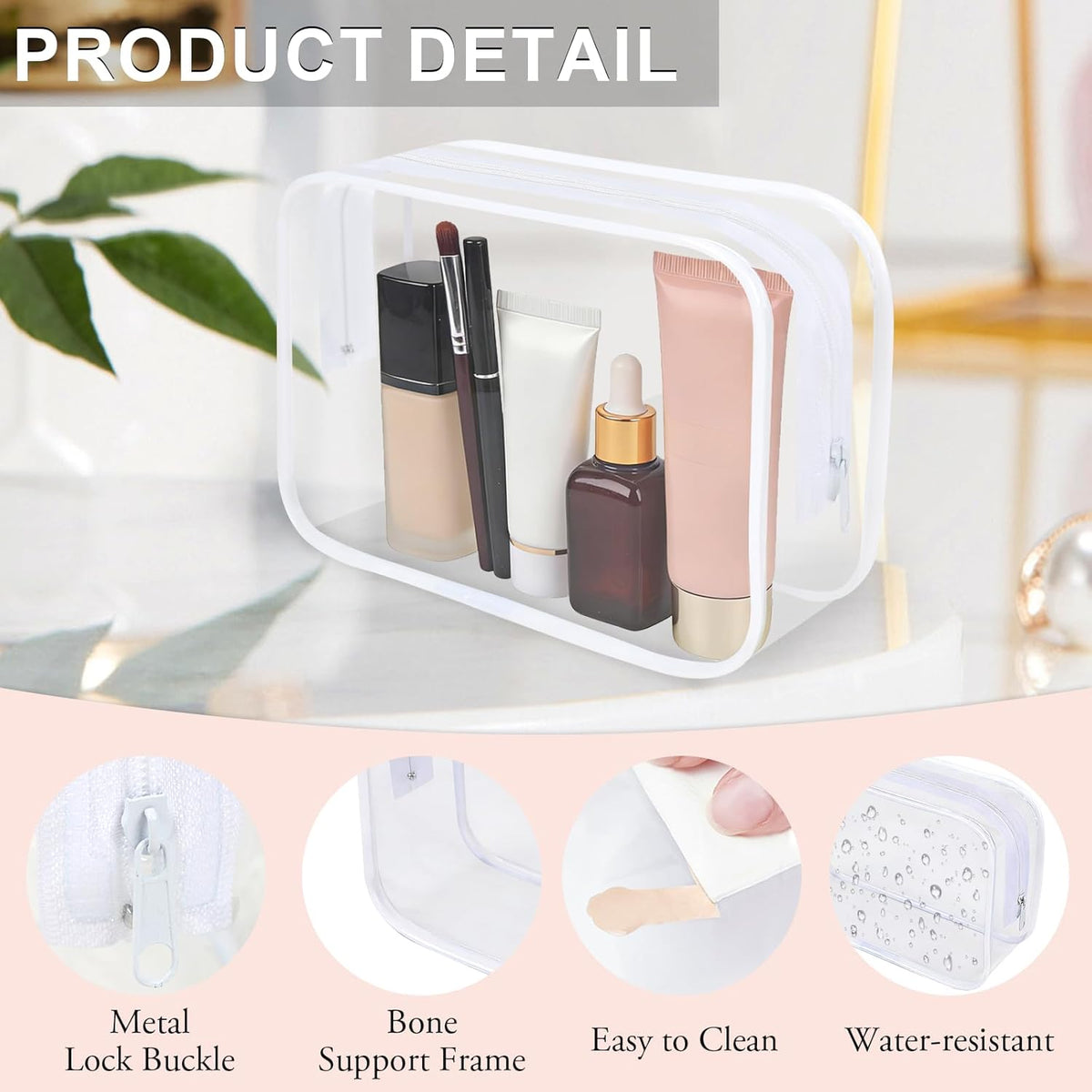 Clear Toiletry Bag, 12 Pack TSA Approved Toiletry Bag Carry on Travel Accessories Bag, Quart Size Bag for 3-1-1 Liquids Airport Airline Compliant Clear Makeup Bag with Metal Zipper (Bright Bags)