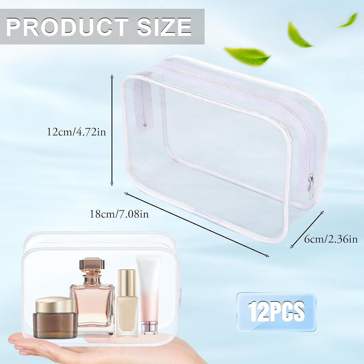 Clear Toiletry Bag, 12 Pack TSA Approved Toiletry Bag Carry on Travel Accessories Bag, Quart Size Bag for 3-1-1 Liquids Airport Airline Compliant Clear Makeup Bag with Metal Zipper (Bright Bags)