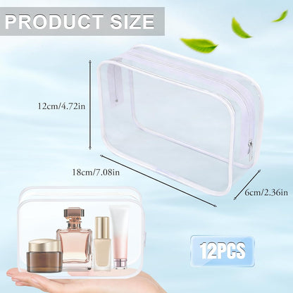 Clear Toiletry Bag, 12 Pack TSA Approved Toiletry Bag Carry on Travel Accessories Bag, Quart Size Bag for 3-1-1 Liquids Airport Airline Compliant Clear Makeup Bag with Metal Zipper (Bright Bags)