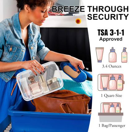 Clear Toiletry Bag, 12 Pack TSA Approved Toiletry Bag Carry on Travel Accessories Bag, Quart Size Bag for 3-1-1 Liquids Airport Airline Compliant Clear Makeup Bag with Metal Zipper (Bright Bags)