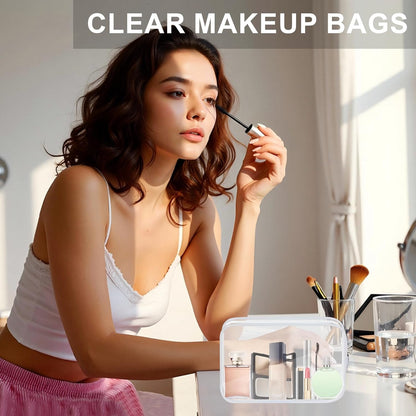 Clear Toiletry Bag, 12 Pack TSA Approved Toiletry Bag Carry on Travel Accessories Bag, Quart Size Bag for 3-1-1 Liquids Airport Airline Compliant Clear Makeup Bag with Metal Zipper (Bright Bags)