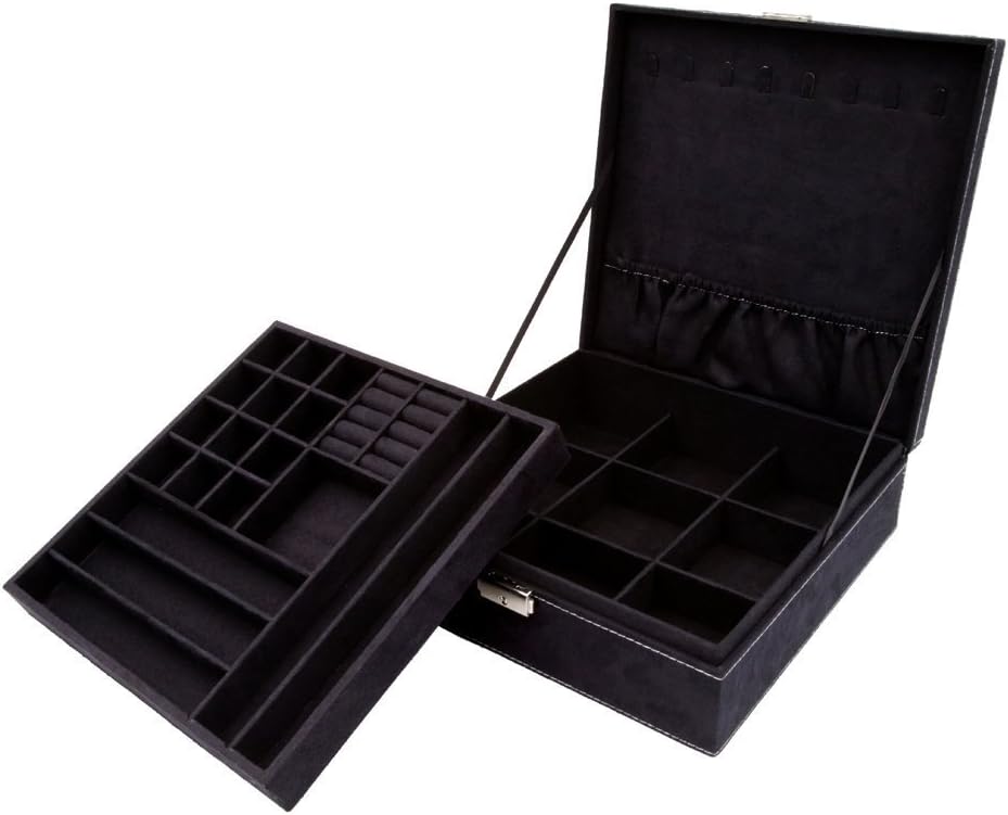 Two-Layer Jewelry Box Organizer Display Storage case with Lock (Purple)