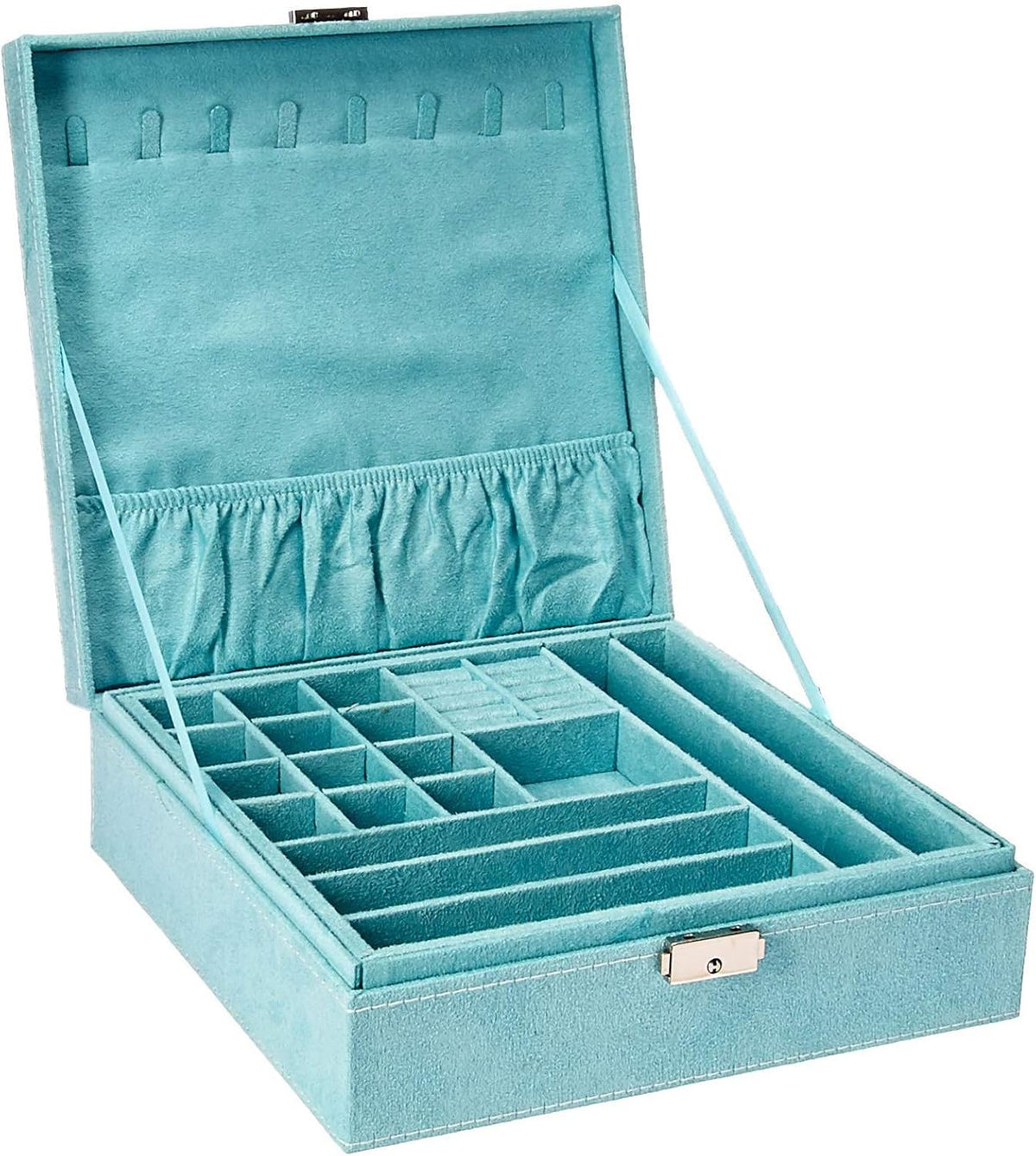 Two-Layer Jewelry Box Organizer Display Storage case with Lock (Purple)