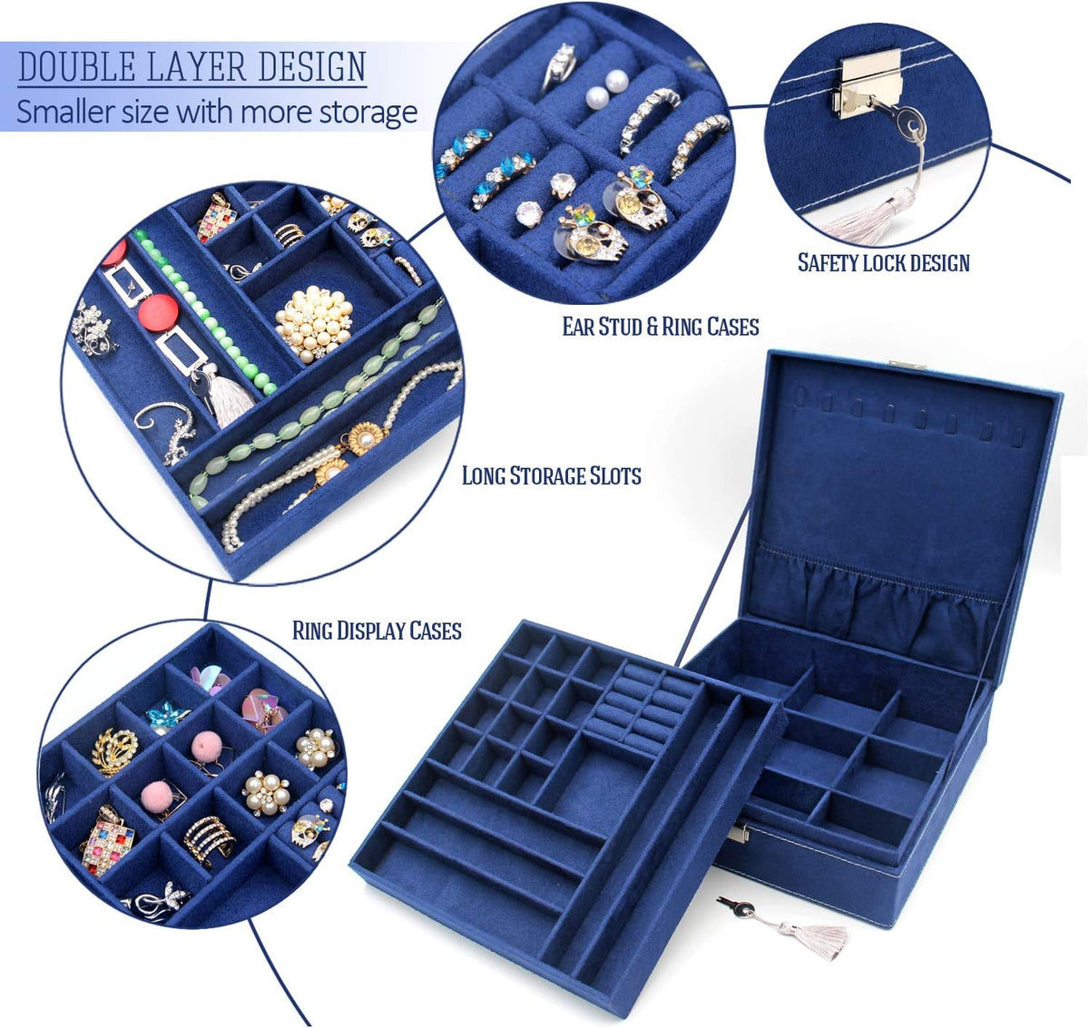 Two-Layer Jewelry Box Organizer Display Storage case with Lock (Purple)