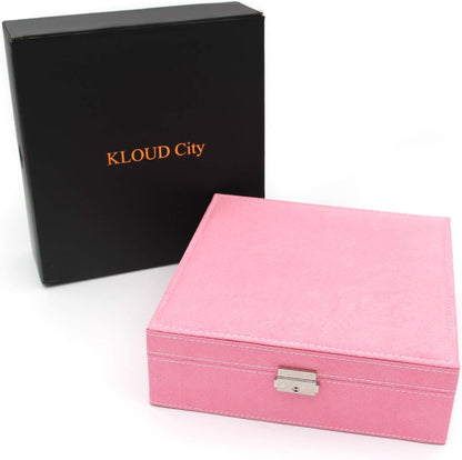 Two-Layer Jewelry Box Organizer Display Storage case with Lock (Purple)