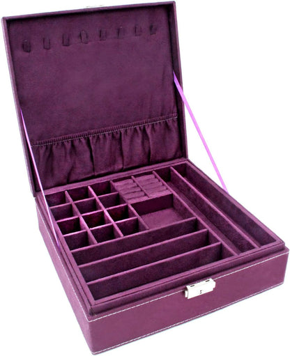 Two-Layer Jewelry Box Organizer Display Storage case with Lock (Purple)