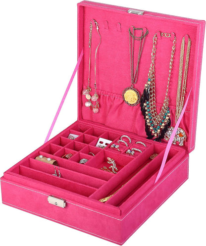 Two-Layer Jewelry Box Organizer Display Storage case with Lock (Purple)
