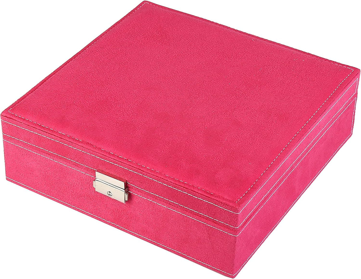 Two-Layer Jewelry Box Organizer Display Storage case with Lock (Purple)
