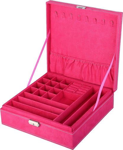 Two-Layer Jewelry Box Organizer Display Storage case with Lock (Purple)