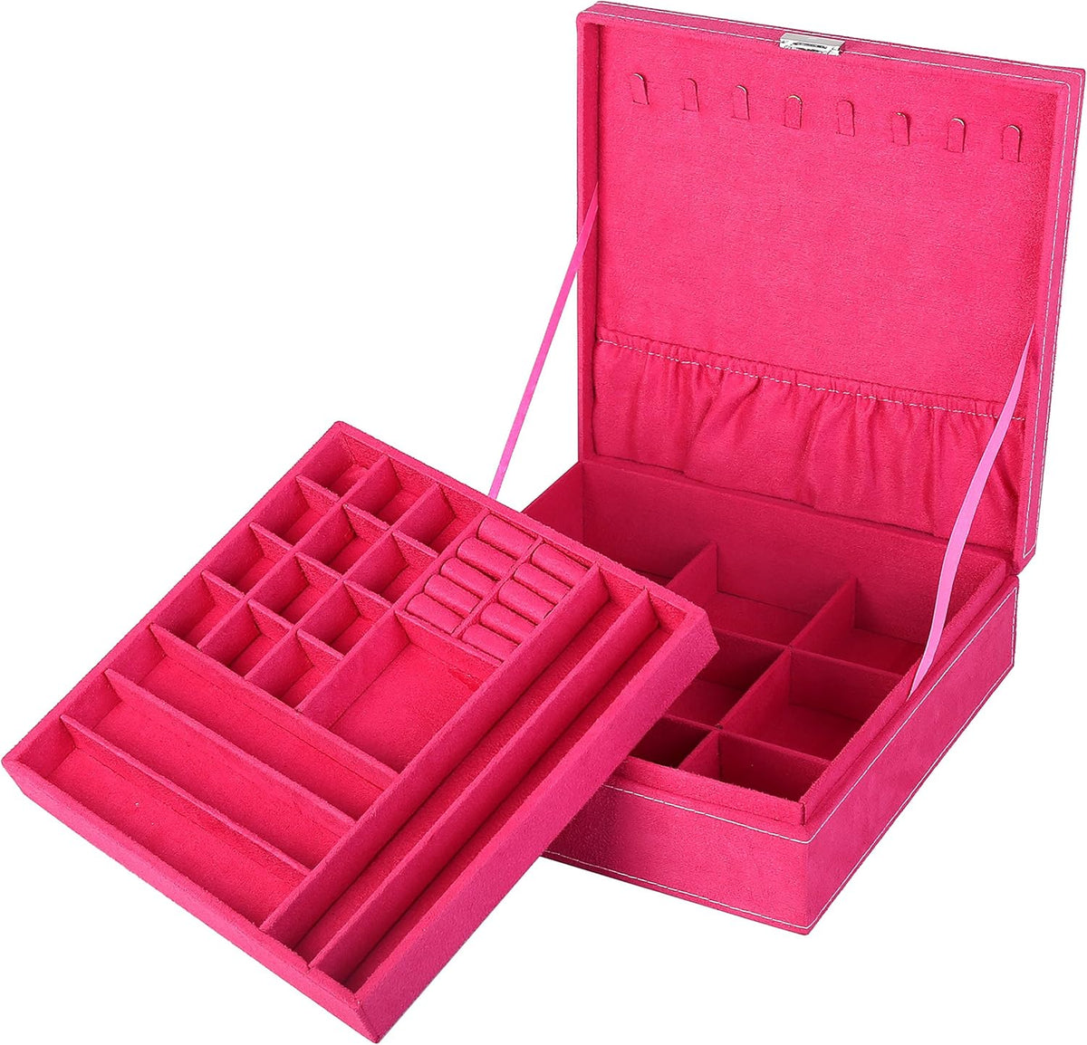 Two-Layer Jewelry Box Organizer Display Storage case with Lock (Purple)