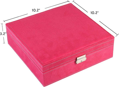 Two-Layer Jewelry Box Organizer Display Storage case with Lock (Purple)