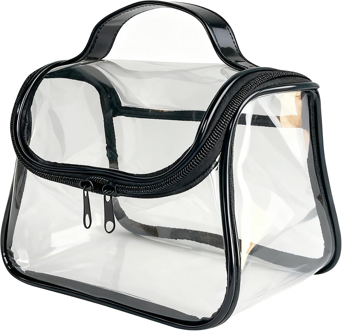 Heavy Duty Clear Travel Makeup Bag, 9.05 x 5.9 x 5.51 inches, Transparent Waterproof Toiletry Organizer with Handle PVC Cosmetic Wash Bath Storage Bag (Clear)