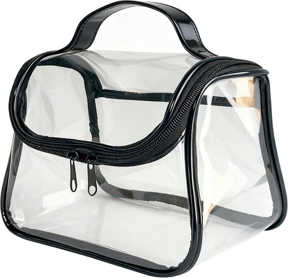 Heavy Duty Clear Travel Makeup Bag, 9.05 x 5.9 x 5.51 inches, Transparent Waterproof Toiletry Organizer with Handle PVC Cosmetic Wash Bath Storage Bag (Clear)
